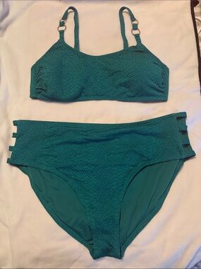 Time and Tru Teal Textured Two-Piece Bikini